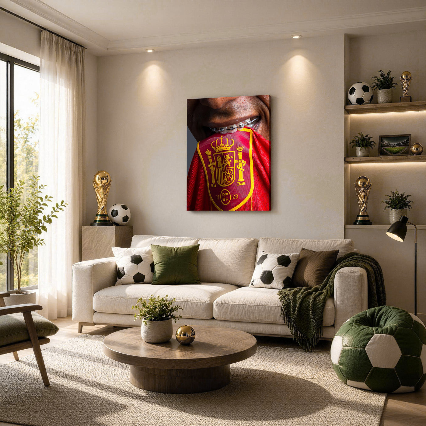 Spain Soccer Crest Kiss Canvas Wall Art – Red and Gold Team Pride Print