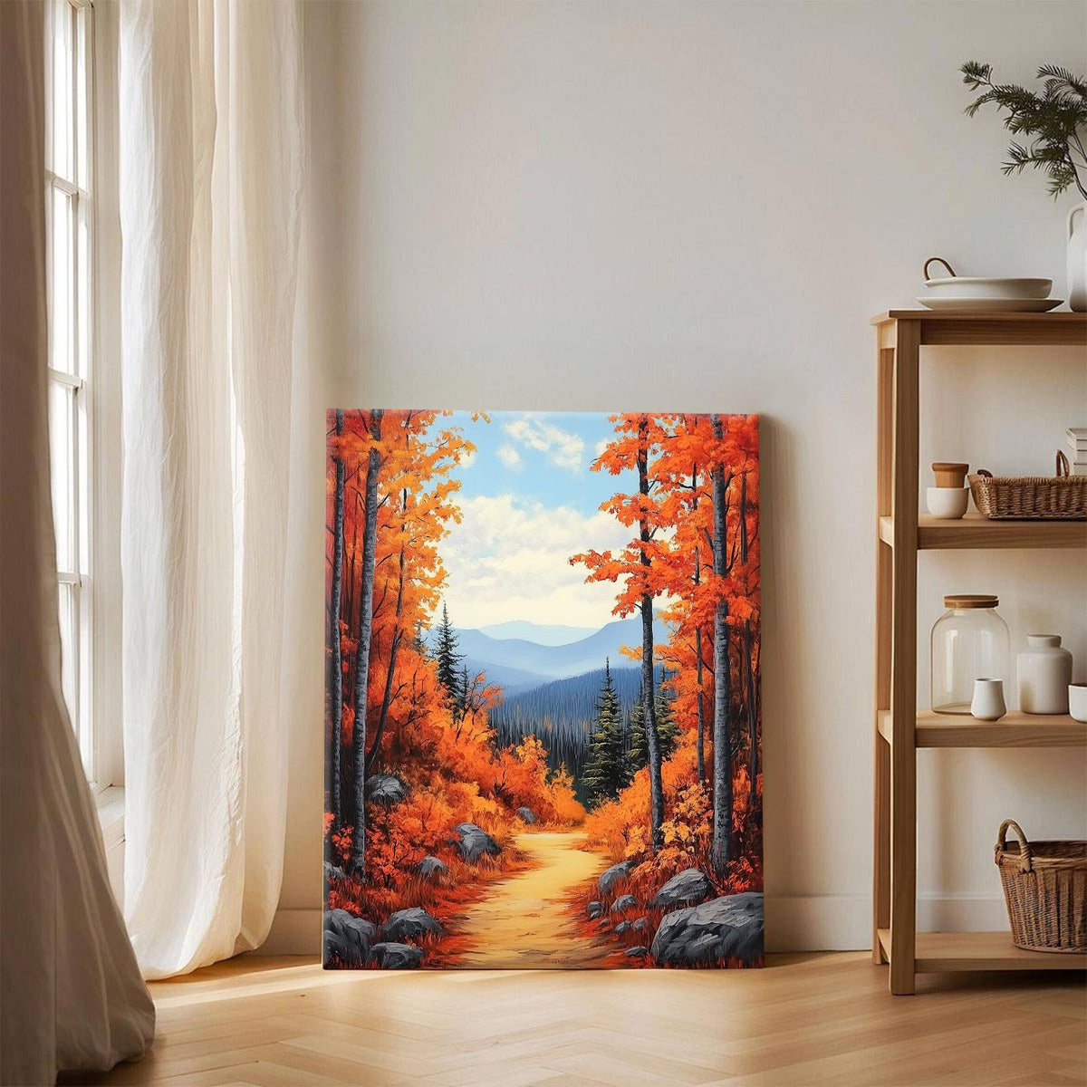 Autumn Mountain Orange Maple Forest Landscape Wall Art