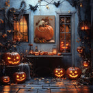 Skull Skeleton Perched on Pumpkin Halloween Wall Art