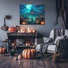 Haunted Halloween Moonlit Pumpkin Castle Landscape Wall Art