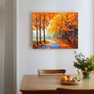 Vibrant Autumn Forest Textured Orange Woodland Path Painting Wall Art