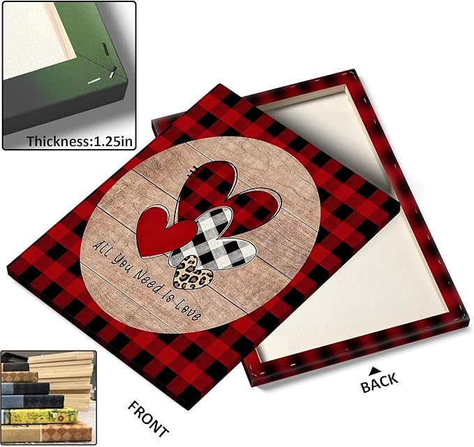 Romantic Love Print "All You Need Is Love" Buffalo Plaid & Leopard Hearts Wall Art