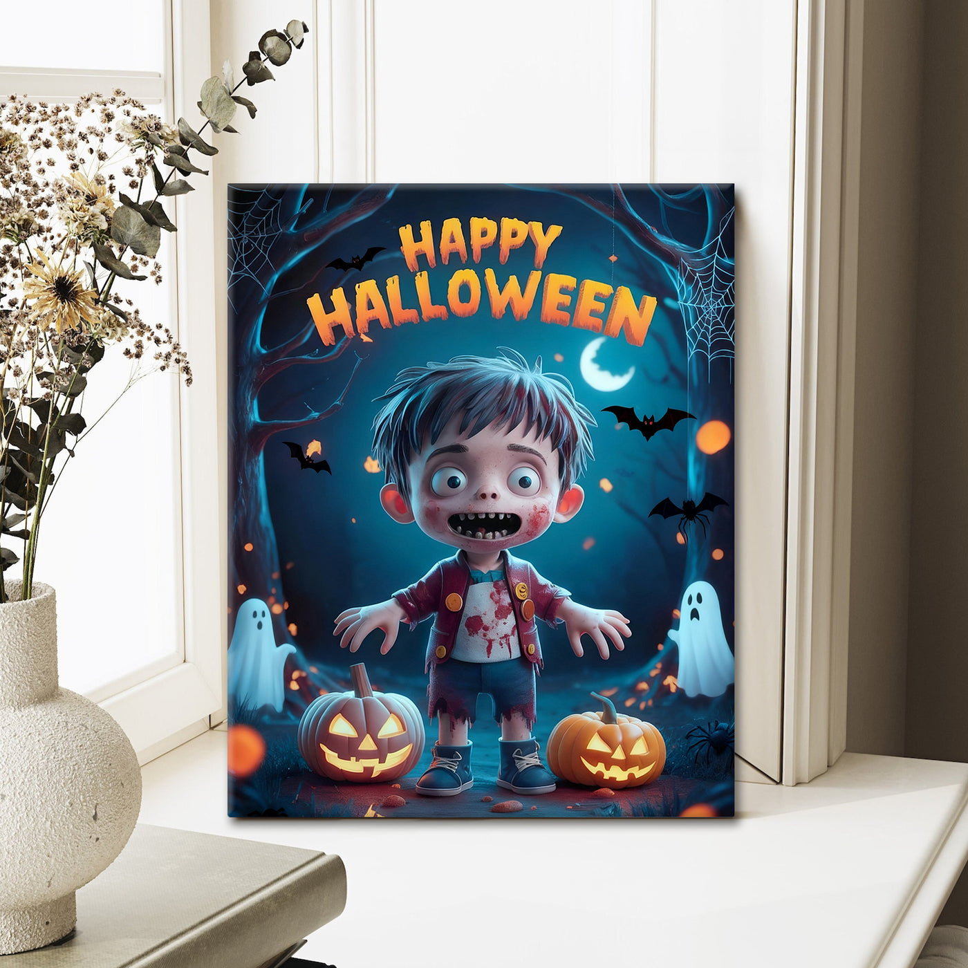 Little Zombie’s Halloween Night Canvas Wall Art for Kids