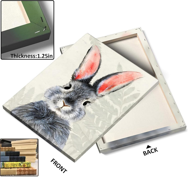 Rustic Easter Bunny Canvas Wall Art, Plants Background Farmhouse Decor Retro Print Painting Spring Aesthetic Artwork, Holiday Gift Bedroom Living Room Decoration