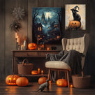 Moonlit Gothic Halloween Landscape Haunted Village Wall Art