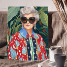 Retro Floral Grandma Portrait Painting Colorful Fashion Portrait Wall Art