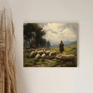 Classic Pastoral Landscape Painting Shepherd and Sheep Pasture Wall Art