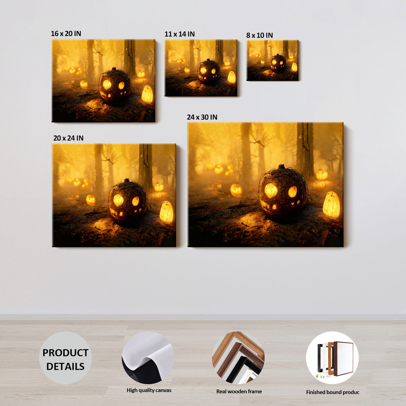 Pumpkin Lanterns in the Enchanted Forest Halloween Canvas Wall Art