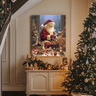 Santa Claus with Woodland Animals Christmas Canvas Wall Art, Whimsical Holiday Decor for Living Room and Nursery