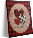 Romantic Love Print "All You Need Is Love" Buffalo Plaid & Leopard Hearts Wall Art