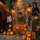 Dark Gothic Halloween Skeleton Pumpkin Painting Wall Art