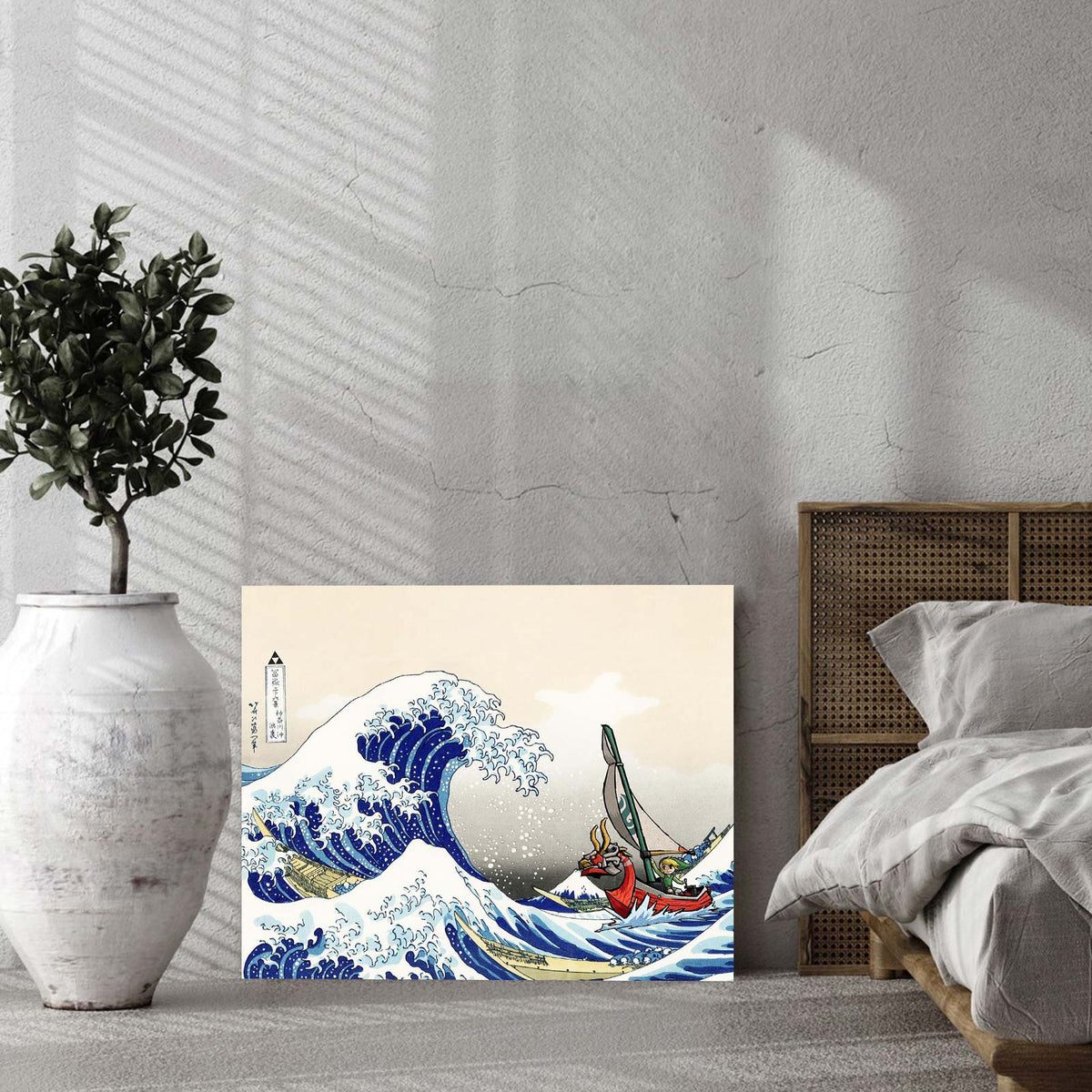 Japanese Wave Print with Fantasy Sailing Characters Great Wave Adventure Wall Art