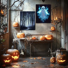 Haunted Glowing Blue Ghost Illustration Halloween Wall Art