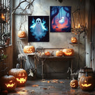 Cute Ghost on a Swing in an Enchanted Forest Illustration Halloween Wall Art