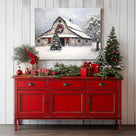Christmas Farmhouse Barn Canvas Wall Art, Snowy Country Barn with Christmas Tree and Wreath Holiday Decor