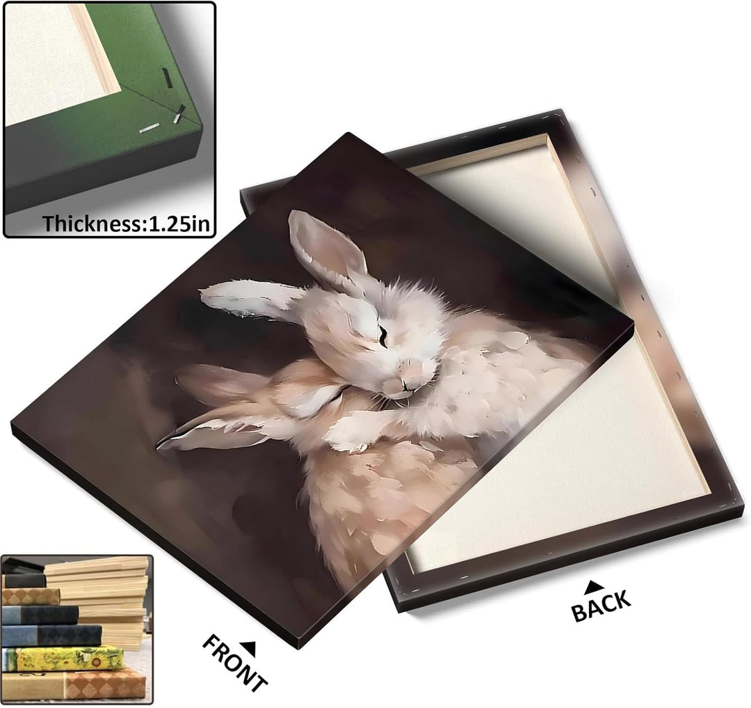 Rustic Easter Bunny Canvas Wall Art, 2 Rabbits Farmhouse Home Decor Print Painting Artwork, Modern Easter Charm Holiday Gift Nursery Living Room Bedroom Decoration