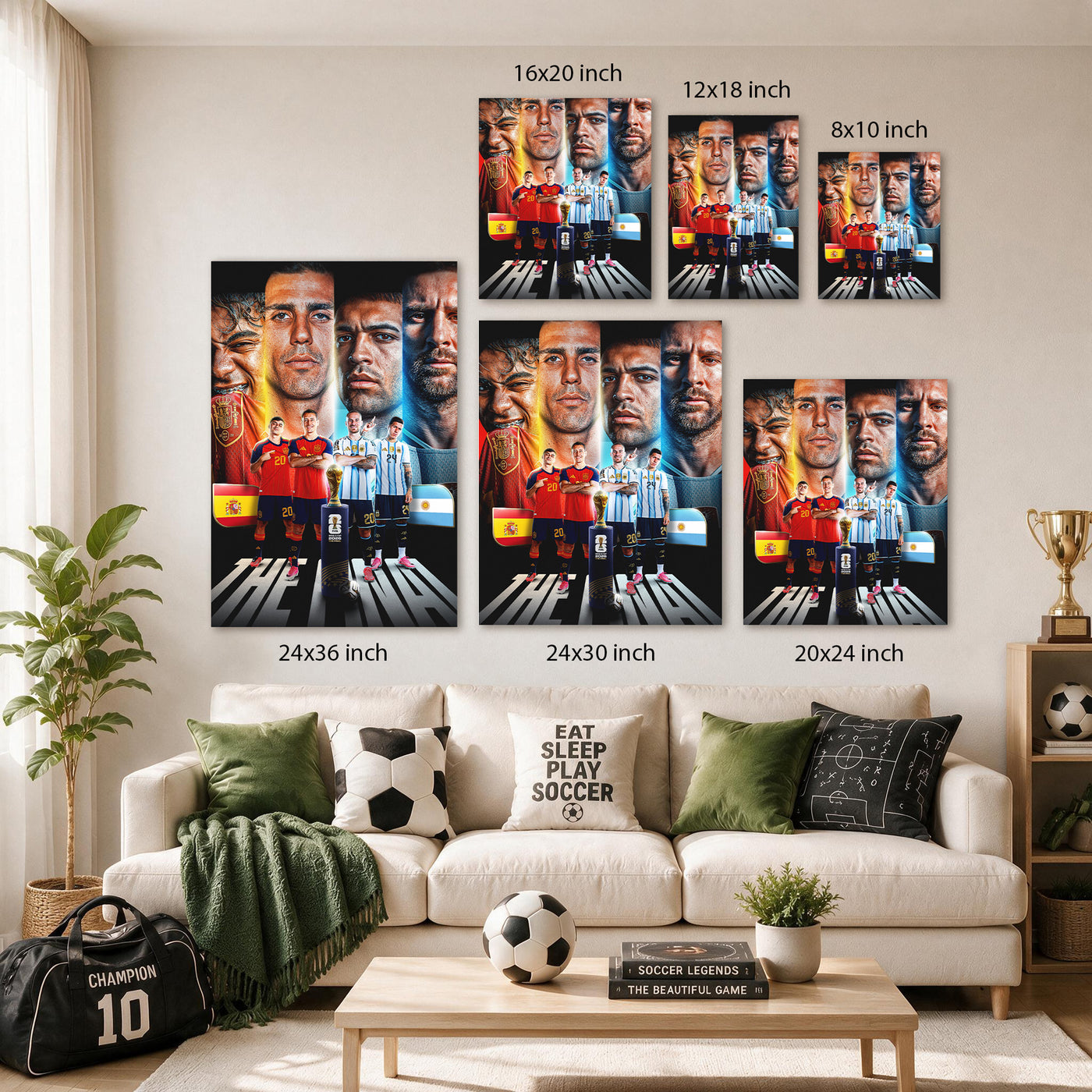 Spain vs Argentina Face-Off Canvas Wall Art – Soccer Final Player Collage