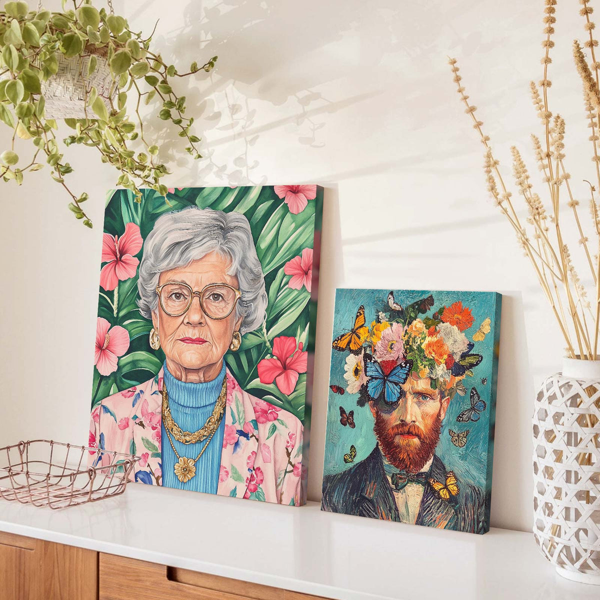 Funny Grandma Floral Portrait Wall Art