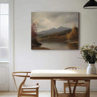 Autumn Misty Mountain Lake Landscape Painting Wall Art