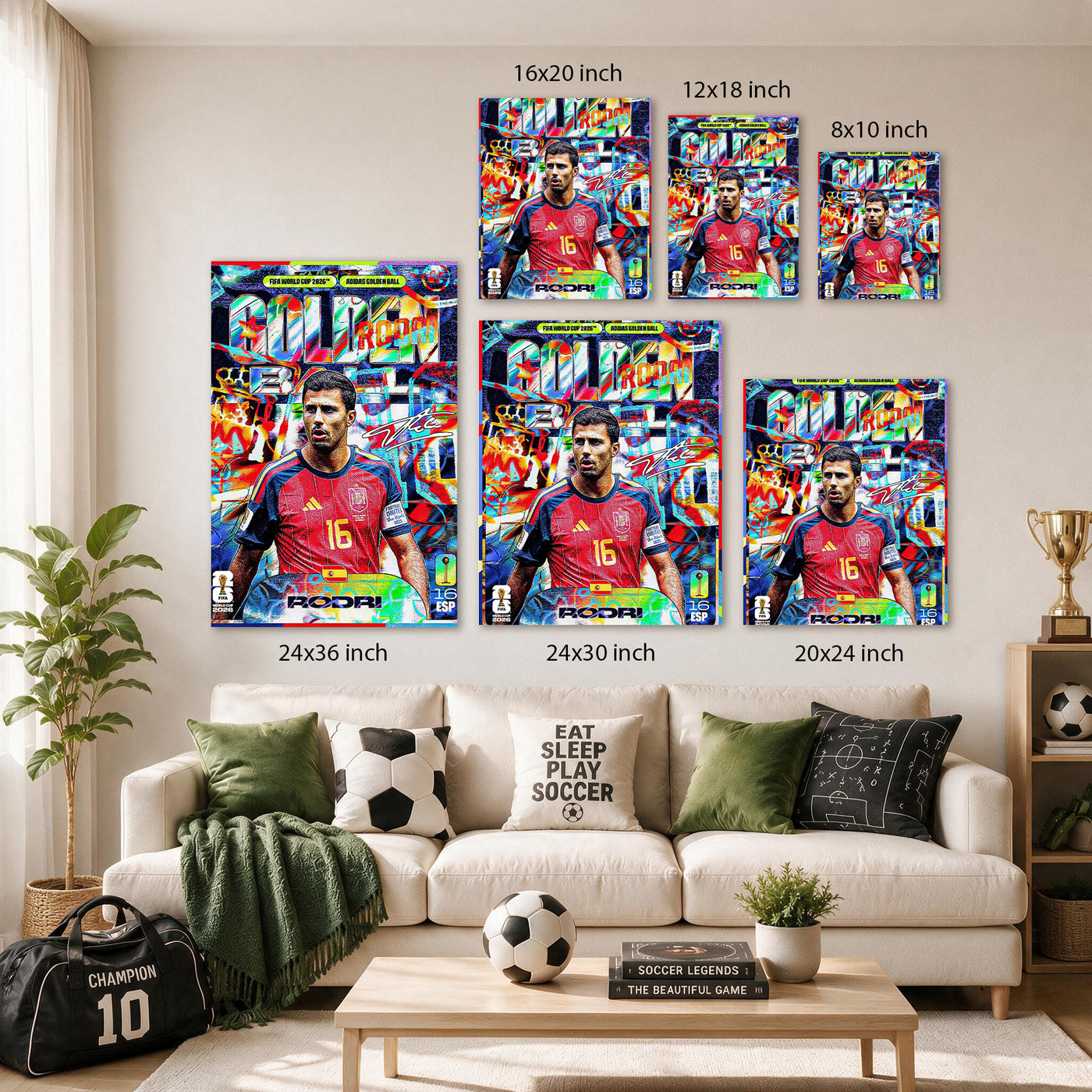 Rodri Golden Ball Graffiti Canvas Wall Art – Spain No. 16 Soccer Print