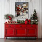 Santa Claus and Snowman Christmas Canvas Wall Art, Festive Winter Holiday Decor for Living Room and Entryway