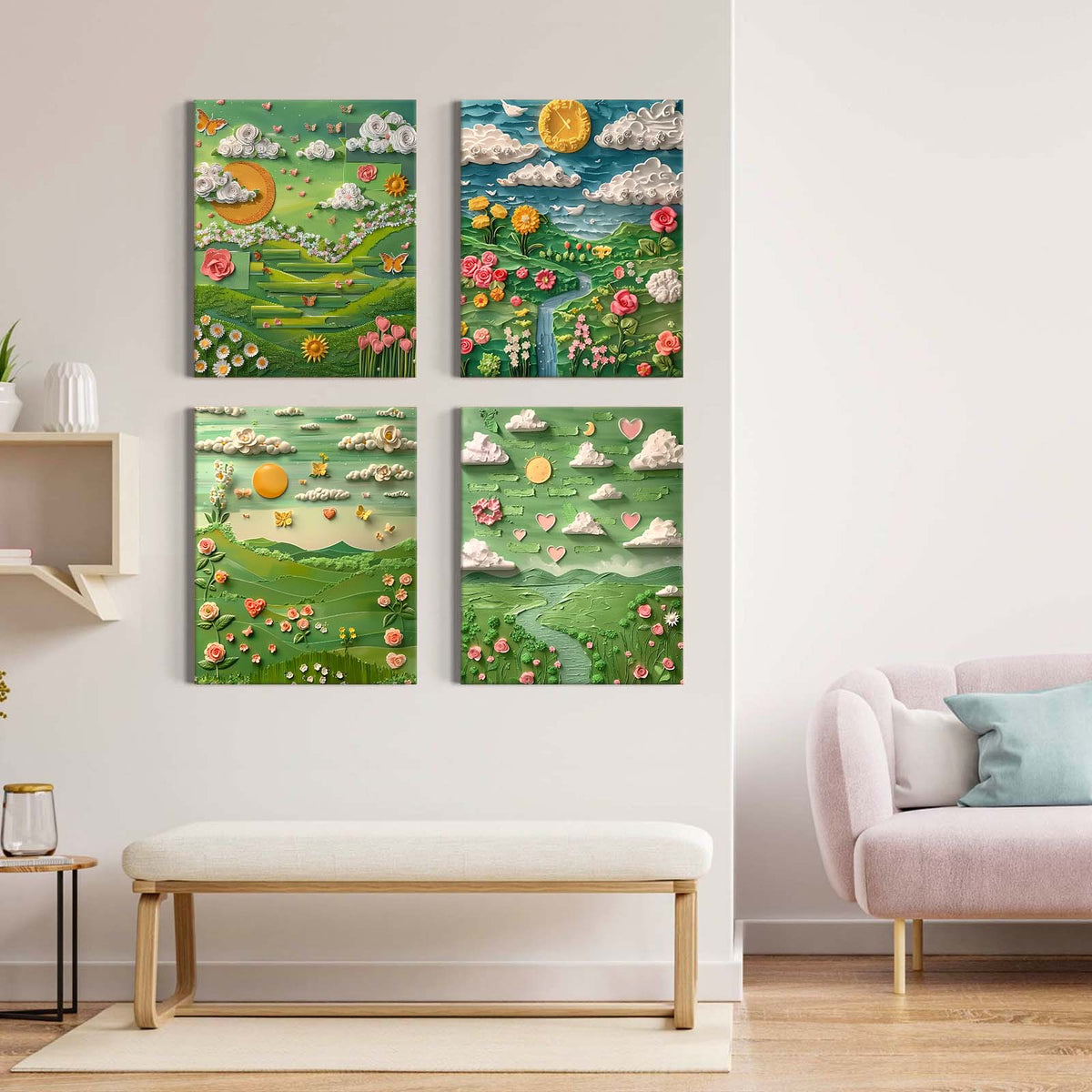 Whimsical Green Garden Paper Art Wall Decor