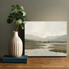 Misty Mountain Lake Minimalist Soft-Tone Landscape Painting Wall Art