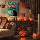 Black Cat Floral Vase Wall Art