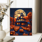 Moonlit Pumpkin Manor Halloween Canvas Wall Art