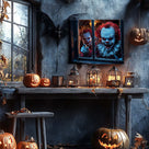 Creepy Clowns at the Window Halloween Canvas Wall Art – Dark Horror Party Decor