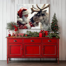 Santa Claus and Reindeer Christmas Canvas Wall Art, Winter Wonderland Holiday Wall Decor for Living Room, Bedroom and Entryway