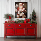 Funny Santa Claus Bathroom Wall Art, Christmas Santa with Toilet Paper Canvas Print for Holiday Bathroom Decor