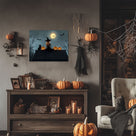 Witch, Black Cat and Pumpkins Halloween Wall Art