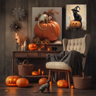 Skull Skeleton Perched on Pumpkin Halloween Wall Art