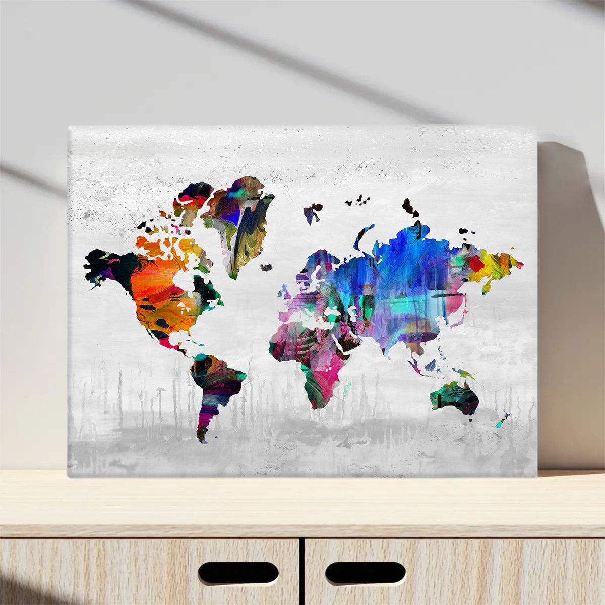 Colorful Abstract World Map Wall Art