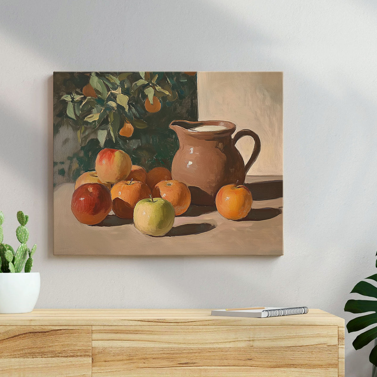Apples and Rustic Pitcher Still Life Warm Rustic Still Life Painting Wall Art