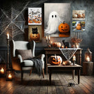 Funny Pumpkin Spider Canvas Wall Art – Cute Halloween Porch and Home Decor