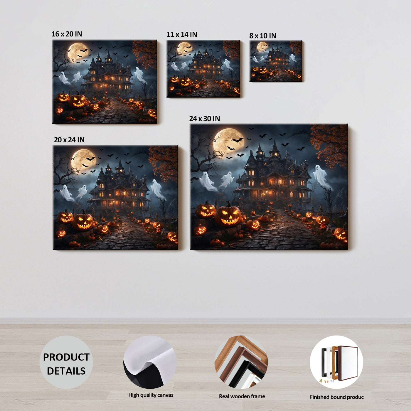 Pumpkinlit Haunted Castle Halloween Canvas Wall Art