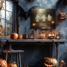 Three Ghosts on a Haunted Forest Path Dark Gothic Halloween Painting Wall Art
