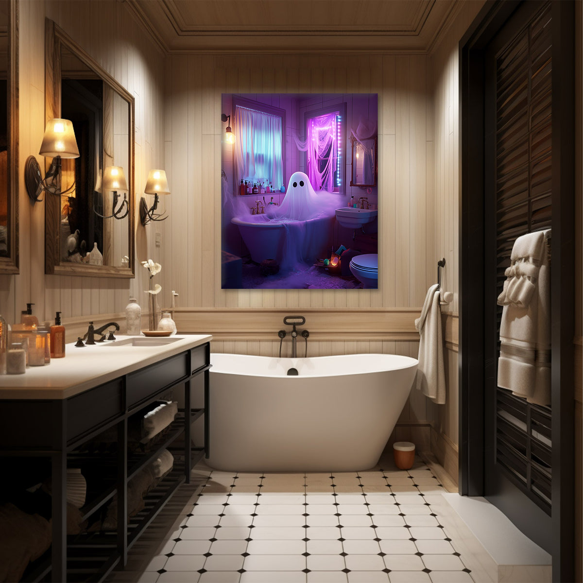 Cute Ghost in the Haunted Bathroom Wall Art