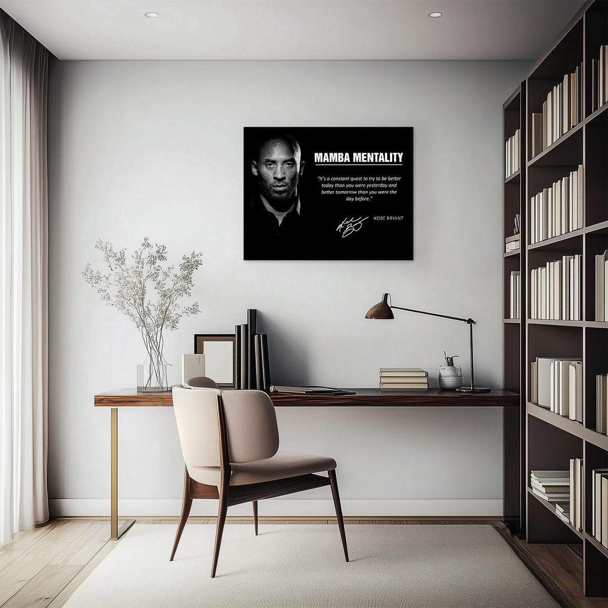 Kobe Bryant Mamba Mentality Canvas Wall Art – Inspirational Basketball Quote Poster for Bedroom, Office and Gym