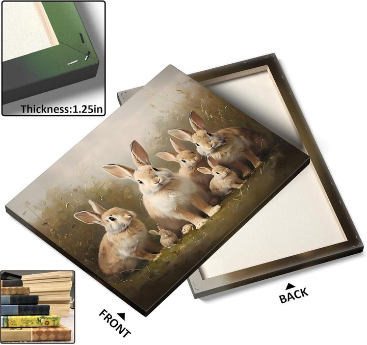Easter Grassland Rabbits Canvas Wall Art Adorable Hares Oil Painting Home Decor, Nature-Inspired Wall Decor Stunning Lovable Bunny Canvas Prints