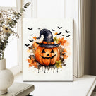 Watercolor Witch Hat Pumpkin Halloween Canvas Wall Art