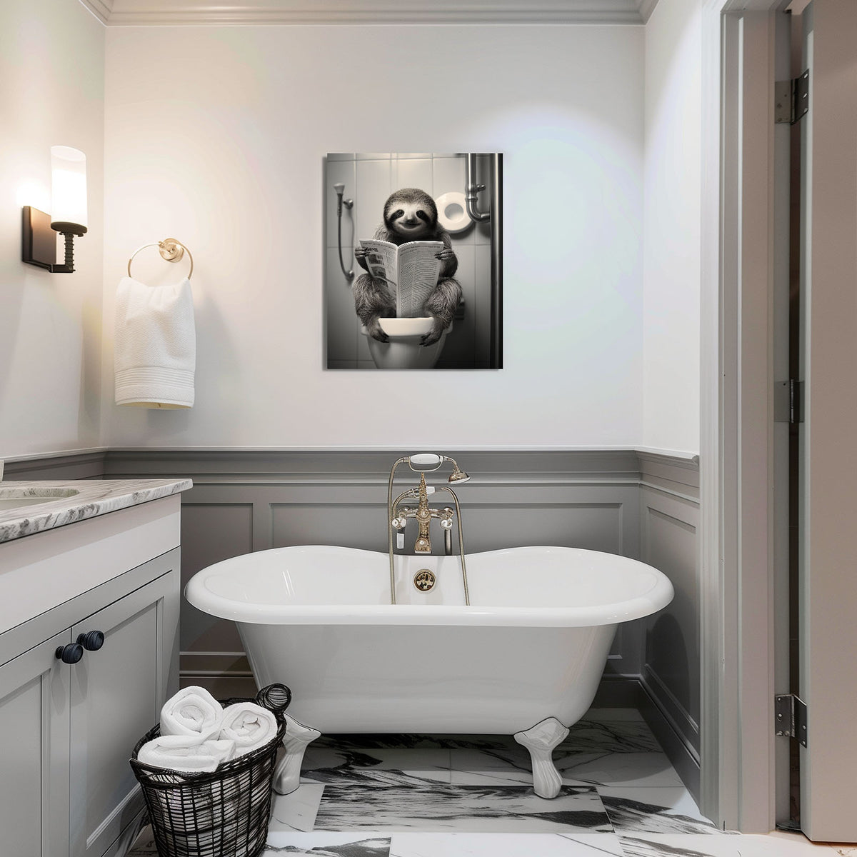 Sloth Reading on the Toilet Wall Art