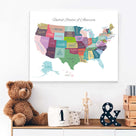 Colorful United States Map Wall Art – USA States and Capitals Canvas Print