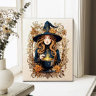 Enchanted Floral Witch Halloween Canvas Wall Art