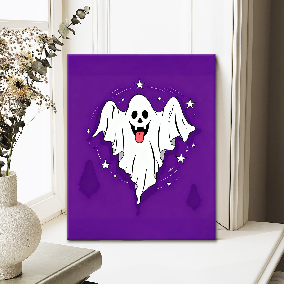Playful Starry Ghost Halloween Canvas Wall Art