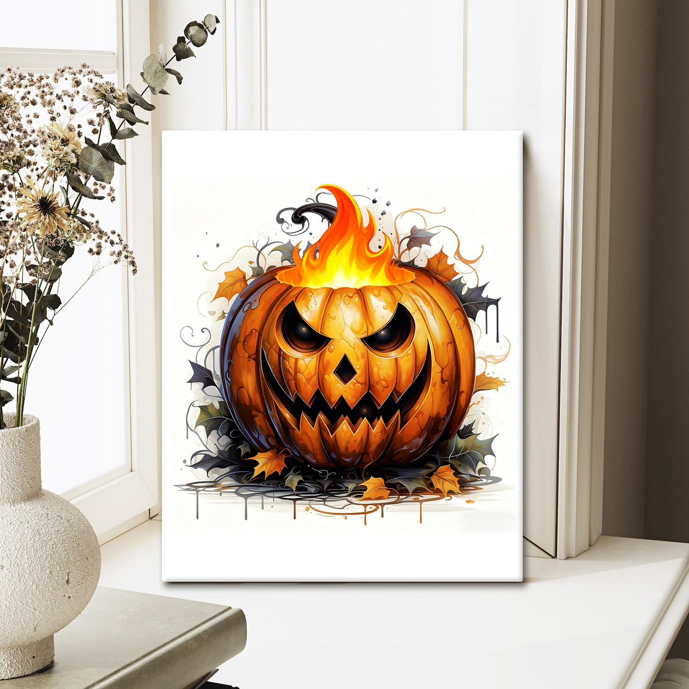Pumpkin Flame Halloween Canvas Wall Art