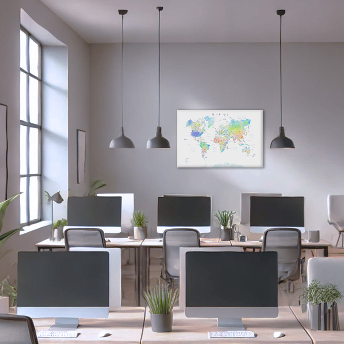 Pastel Watercolor World Map Wall Art