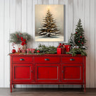 Snowy Christmas Tree Canvas Wall Art, Warm Holiday Tree Artwork with Lights for Living Room, Bedroom and Entryway